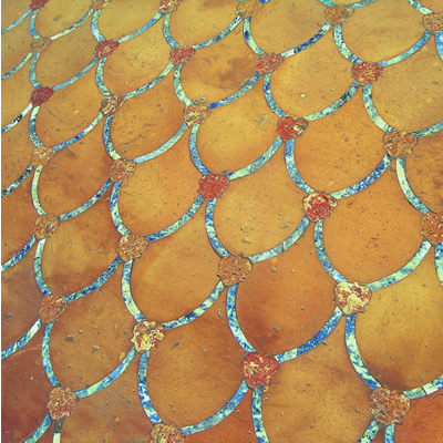 "terra cotta with marble inlay"