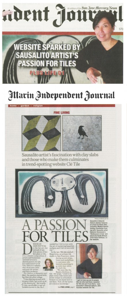 marin ij living section article on artistic tile, deborah osburn, ruan hoffman, studio h, hanneke steenmetz, handmade cement tiles, encaustic tile