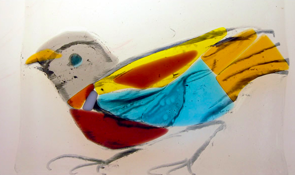 fused glass pigeon tile by máire gartland