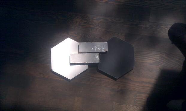 black and white hex cement tiles with 2x6 zellige