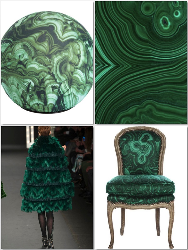 malachite tiles, malachite chair, malachite fur, malachite platter