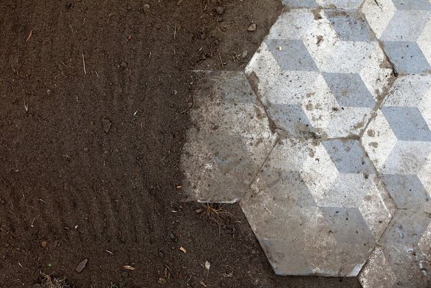 archaeological dig uncovers moroccan encaustic tiles in blue and white