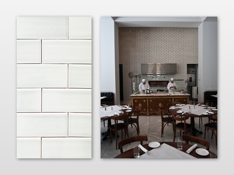 bottega louis and white ceramic elongated subway tiles