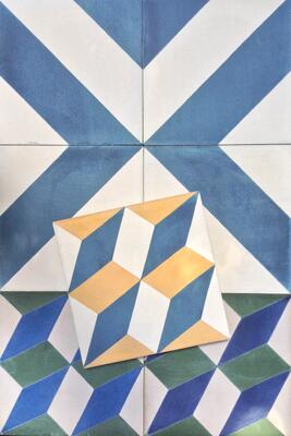 modern roman holiday, industrial milan cement tiles in federal blue