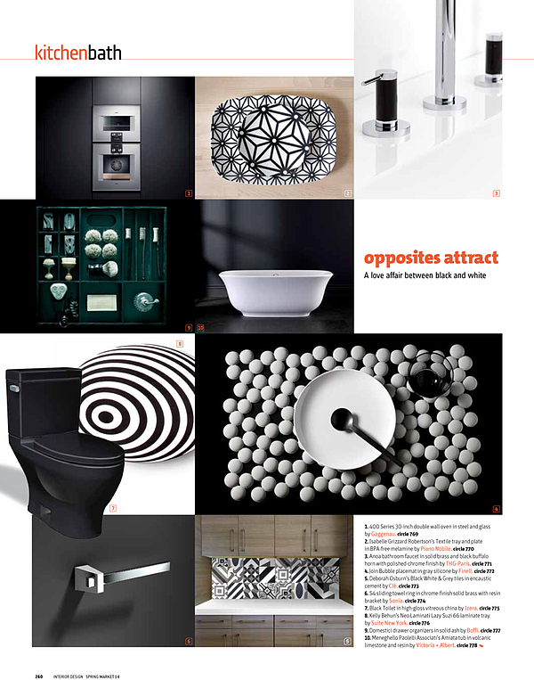 interior design magazine black and white story with cement tile b/w/g 